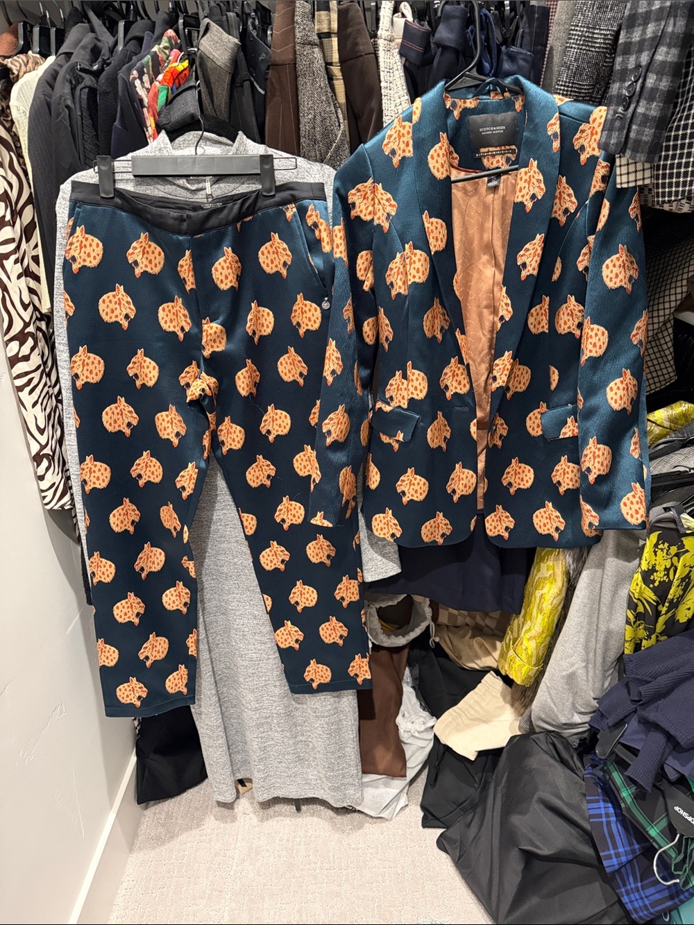 Scotch & Soda Teal Blazer and Pants with Peach Floral Print